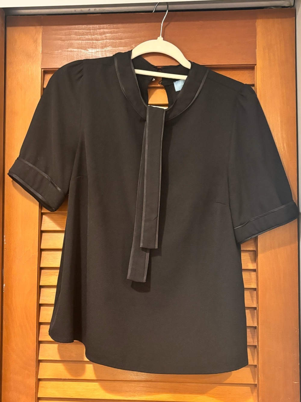 CeCe Faux Suede-Trimmed Tie-Neck Blouse